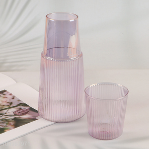 High Quality Colored Ribbed Bedside Water Carafe Set for Guest Room