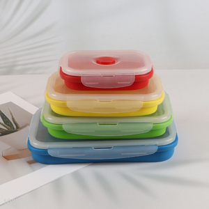 Wholesale Collapsible Silicone Food Storage Container Lunch Box with Airtight Lid