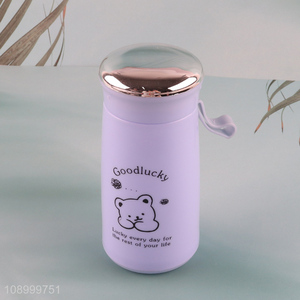 Factory price cartoon cute 280ml glass water bottle with plastic cover