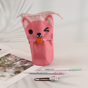 New Product Cartoon Cat Standing Pencil Case Telescopic Pencil Pouch