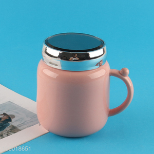 Wholesale 400ml Ceramic Coffee Mug Glazed Ceramic Cup with Mirror Lid