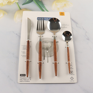 Hot Sale 4PCS Luxury Stainless Steel Flatware Set with Wood Grain Handles