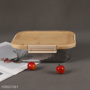 Hot selling rectangle bamboo lid glass food container preservation box