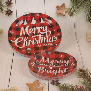 Best selling 20pcs round merry christmas printed party supplies disposable plate