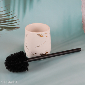 Hot Sale Durable Toilet Bowl Brush and Marble Pattern Ceramic Holder Set