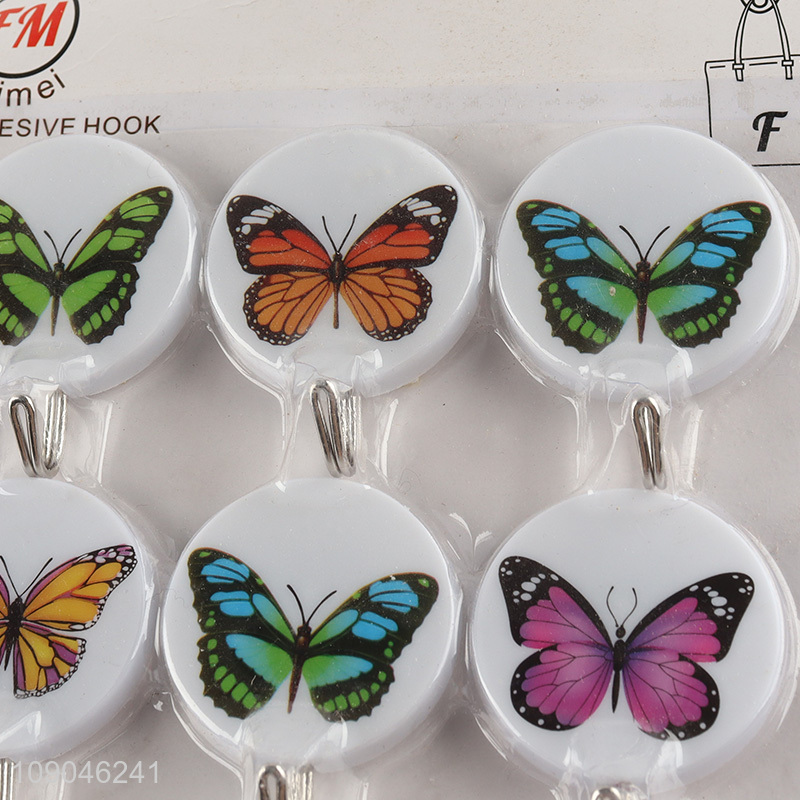 Top products 9pcs butterfly pattern round household sticky hook wall hook set