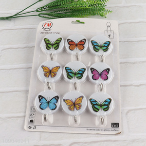 Top products 9pcs butterfly pattern round household sticky hook wall hook set