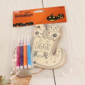 China factory Halloween decoration wooden diy painting board painting toys