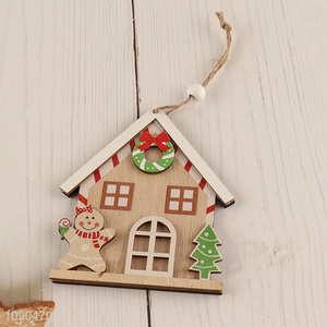 Top quality house shape wooden Christmas hanging ornaments decoration for sale