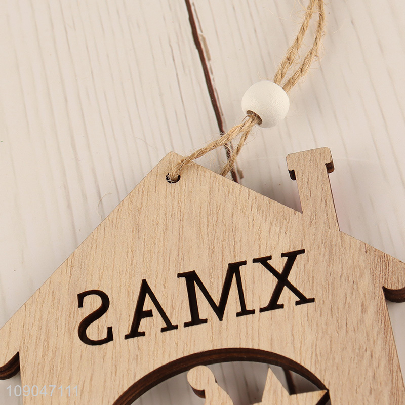 Hot selling house shape wooden Christmas hanging ornaments decoration wholesale