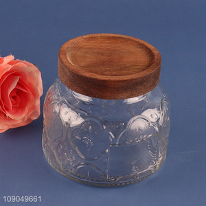 Best selling clear embossed sealed glass storage jar wholesale