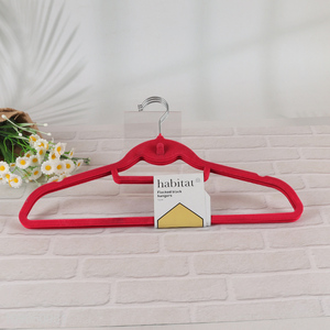 Best selling red 3pcs anti-slip flocked clothes hanger coat hanger wholesale