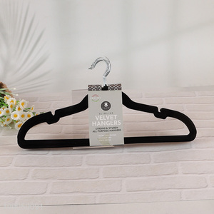 Top quality 5pcs black anti-slip velvet coat hanger clothes hanger set