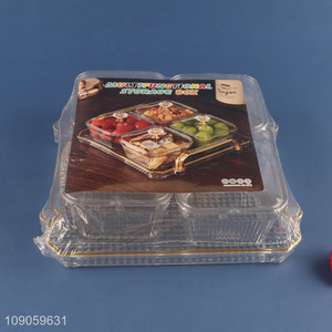 Wholesale Clear Plastic Serving Tray with 4 Snacks Organizers