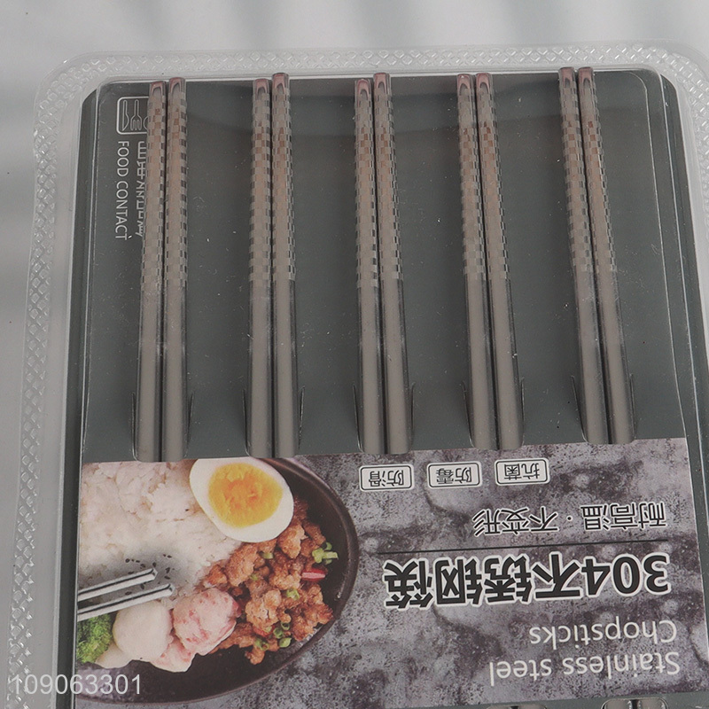 Wholesale 5 Pairs 304 Stainless Steel Chopsticks Engraved  Metal Chopsticks Set