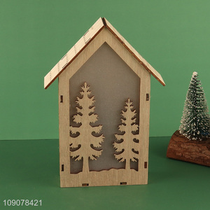 China products house shape wooden christmas decoration ornament with lights