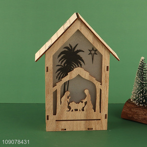 Yiwu market house shape wooden crafts ornament with lights