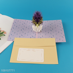 Factory Supply 3D Greeting Card Lavander Pop Up Card for Mother's Day