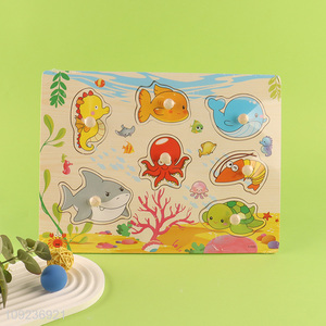 Low price sea animal series wooden hand grasping board  cognitive toy