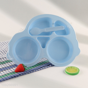Top selling car shape plastic baby dinner plate set with fork and <em>spoon</em> wholesale