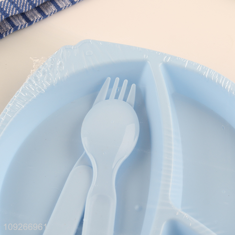 China factory plastic baby dinner plate set with fork and spoon