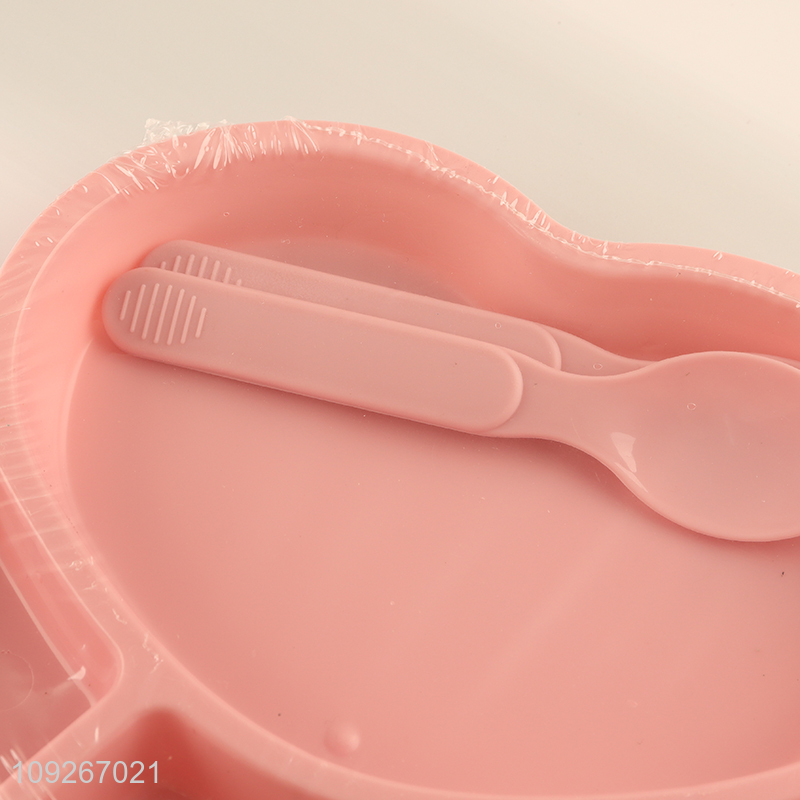 Good selling plastic baby dinner plate set with fork and spoon wholesale