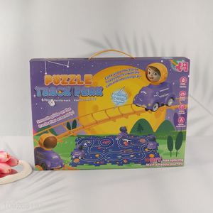 Top products creative diy space <em>puzzle</em> game electric rail car toys