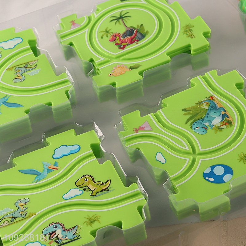 Top quality children dinosaur puzzle game electric rail car toys set