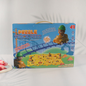 New arrival children diy track park <em>puzzle</em> game electric rail car toys