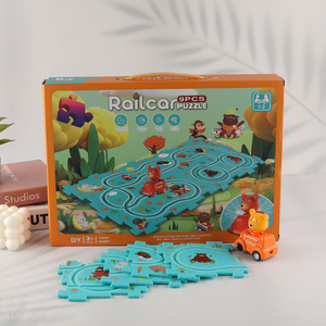 Low price funny children diy cartoon <em>puzzle</em> game rail car toys for sale
