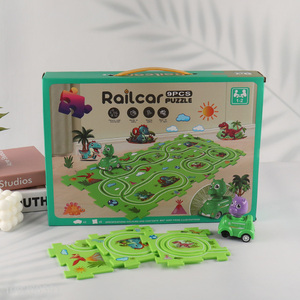 Latest product children dinosaur series <em>puzzle</em> game rail car toys