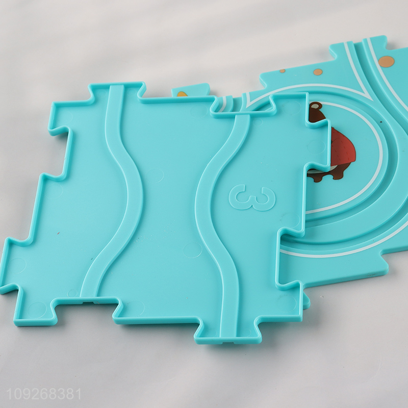 Low price funny children diy cartoon puzzle game rail car toys for sale