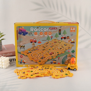 China supplier funny children engineering <em>puzzle</em> game rail car toys