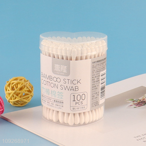 Hot selling 100pcs disposable <em>bamboo</em> <em>stick</em> cotton swab cotton bud wholesale
