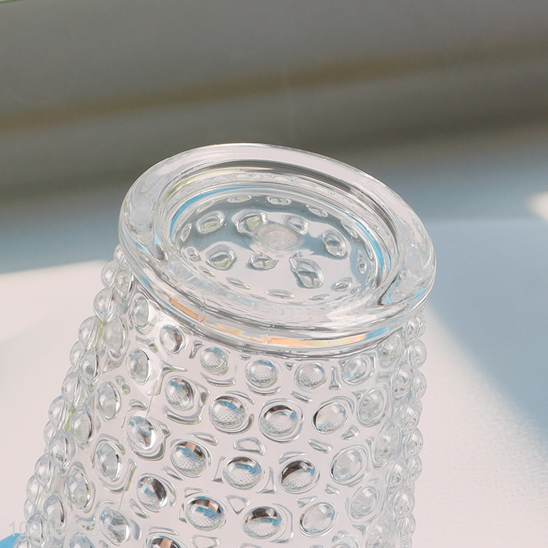Yiwu market clear glass embossed water cup drinking cup