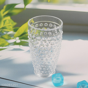 Yiwu market clear <em>glass</em> embossed water <em>cup</em> drinking <em>cup</em>